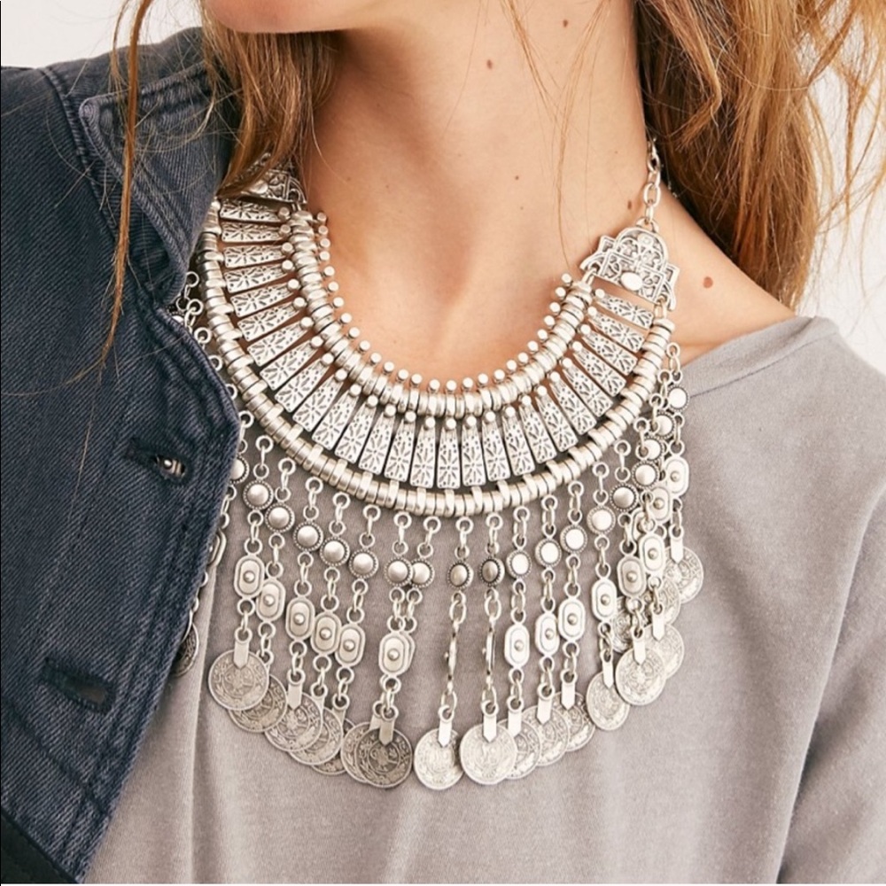 NWT Free People Antique Silver Boho Coin Necklace